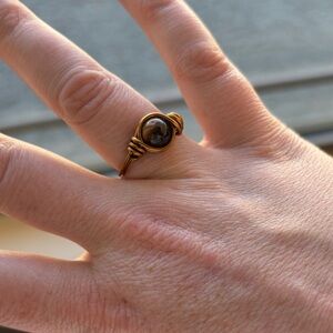 Elegant Gold Tigers Eye Wire Wrapped Ring